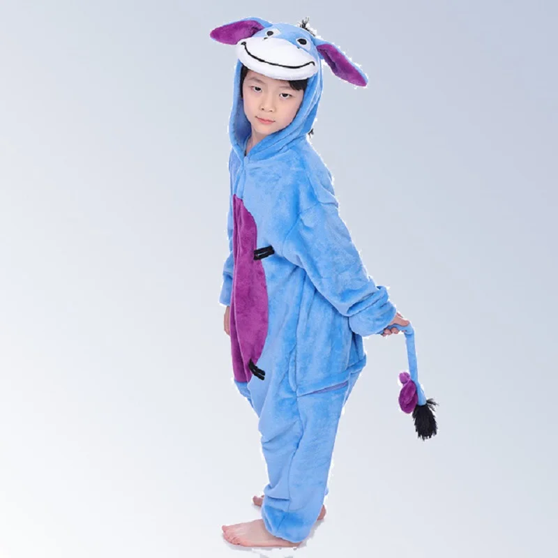 Children Sleepwear Animal Donkey cosplay Onesies Autumn Winter New Flannel Kids Boys Girls Pajamas Hooded Cute Pyjamas 4-12Year.