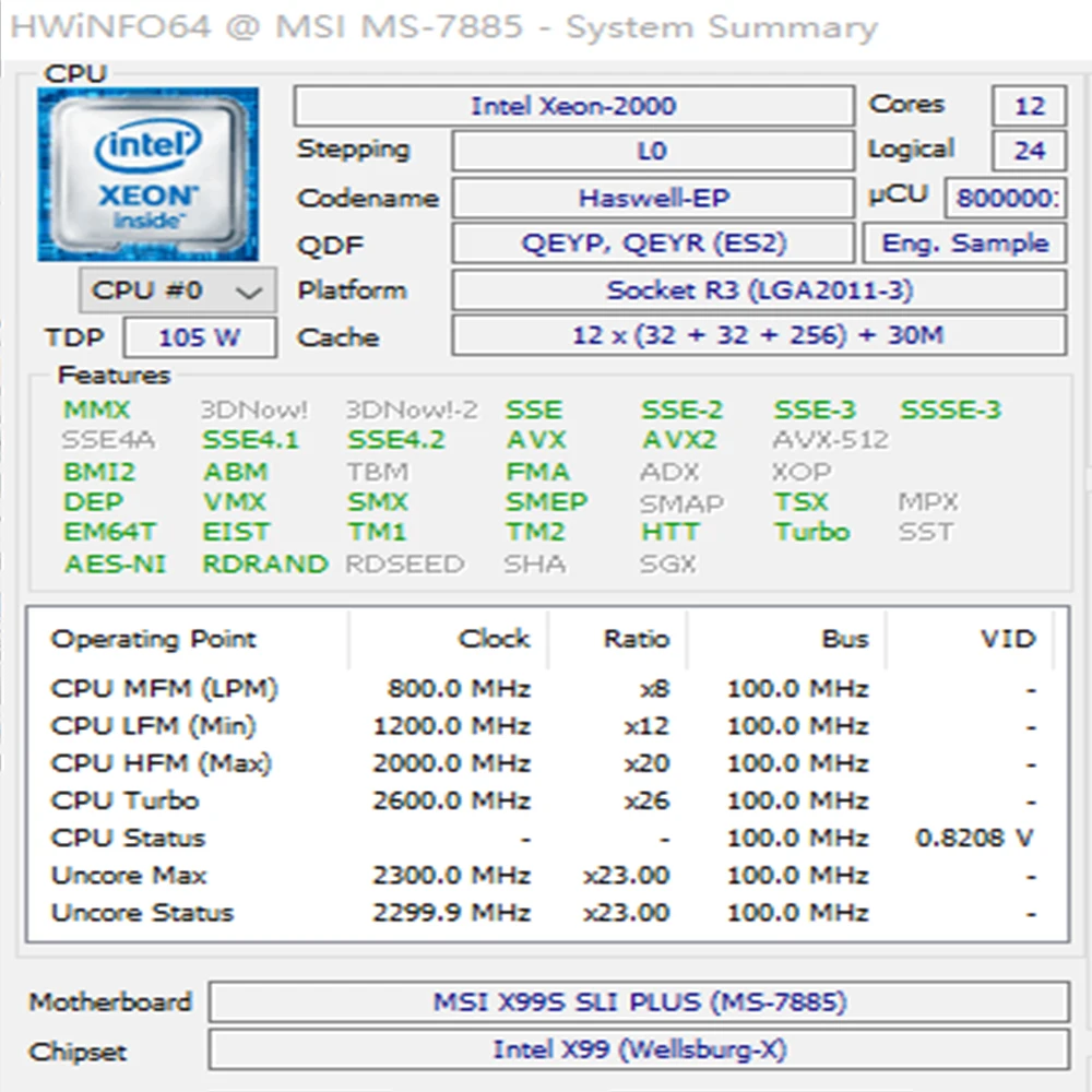 Intel Xeon ES E5-2658 v3 QEYP 2.0GHz 12C for X99 processor CPU