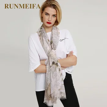 

[RUNMEIFA] 2018 New Arrival Women Cotton/Polyester Scarf Print Butterfly Wings Pattern Long Neck Summer Lady Soft Scarf Shawl