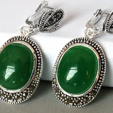 Винтажные 925 серебряные зеленый марказит висячие крюк серьги 11/2"