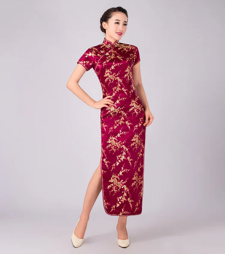 Разноцветное женское китайское длинное платье Ципао Qipao для женщин Леди Vestido с коротким рукавом длинное платье