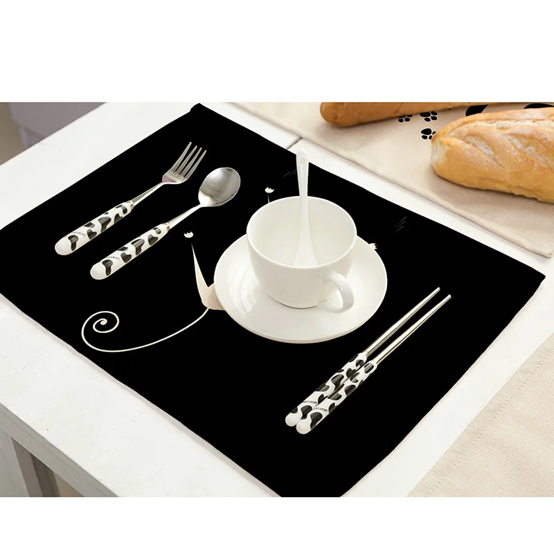 42x32cm Cartoon Cat Printed Placemats Dining Tables Coaster Cloth Insulation Coffee Tea Cup Pad Kitchen Placemat for Table S10