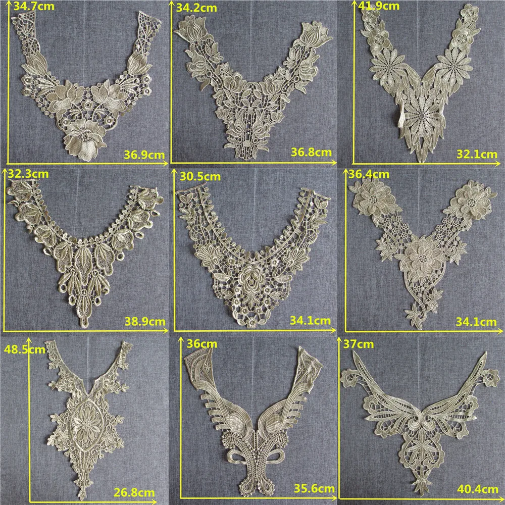 

golden Floral Lace Collar Fabric Trim DIY Embroidery Lace Fabric Neckline Applique Sewing Craft YL204-YL213