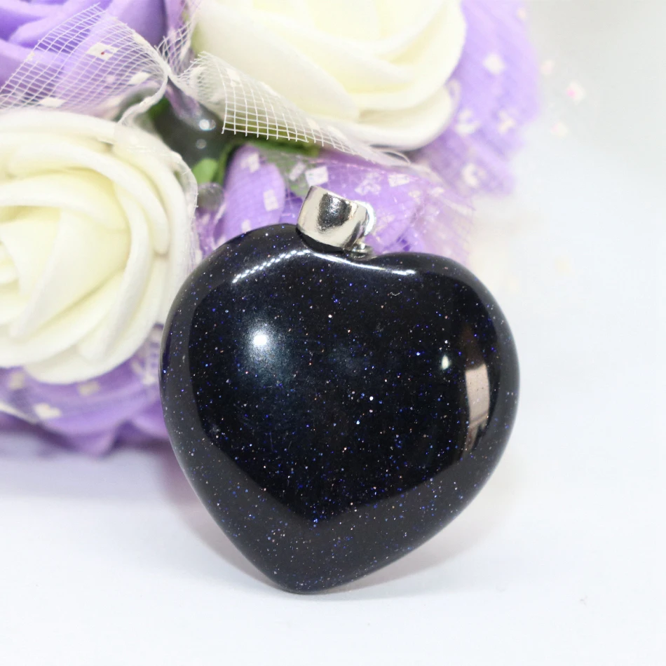 Fashion blue sandstone heart shaper pendant fit for diy necklace drop jewelry wholesale hot sale accessories jewelry 2pcs B1839