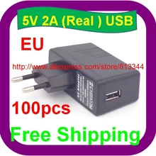100 шт. Высокое качество ЕС Plug 5 В 2A 2000mA USB Зарядное устройство AC DC адаптер Питание стены Офис