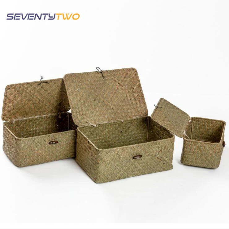 

3PCS/SET Handmade Storage Boxes Laundry Straw Patchwork Folk Crafts Wicker Rattan Seagrass Garden Flower Pot Plant Organizer
