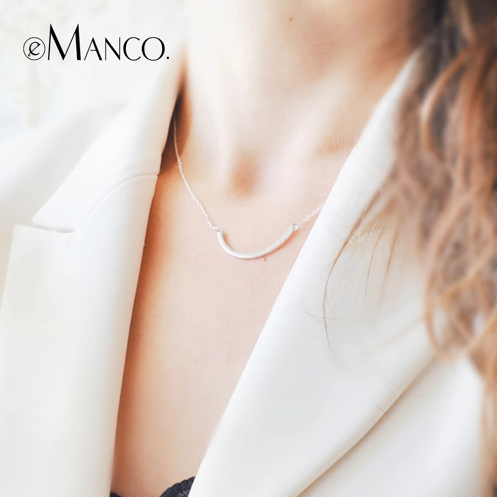 

e-Manco Minimalist Arc Shape 925 Sterling Silver Pendants Necklaces For Women Fashion Jewelry Choker Necklace Gold Color Jewelry