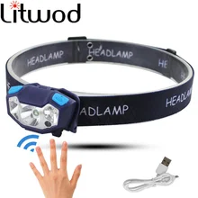 Z20 3000лм перезаряжаемые светодиодные мини-фары датчик движения тела светодиодный Встроенный мощный головной светильник лампа Индукционная вспышка светильник с USB