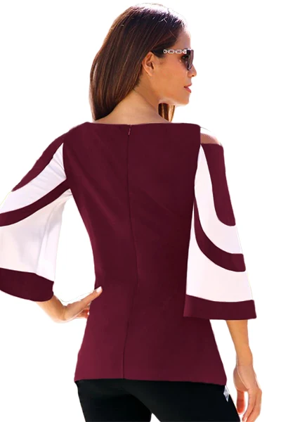 Burgundy-White-Colorblock-Bell-Sleeve-Cold-Shoulder-Top-LC250605-3-2