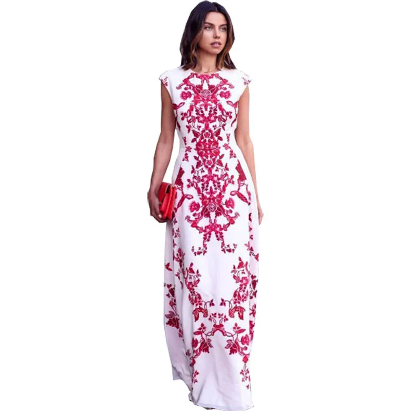 

Women summer maxi dress 2019 Fashion short sleeve o-neck slim fashion floral print long dresses vestidos GZ717
