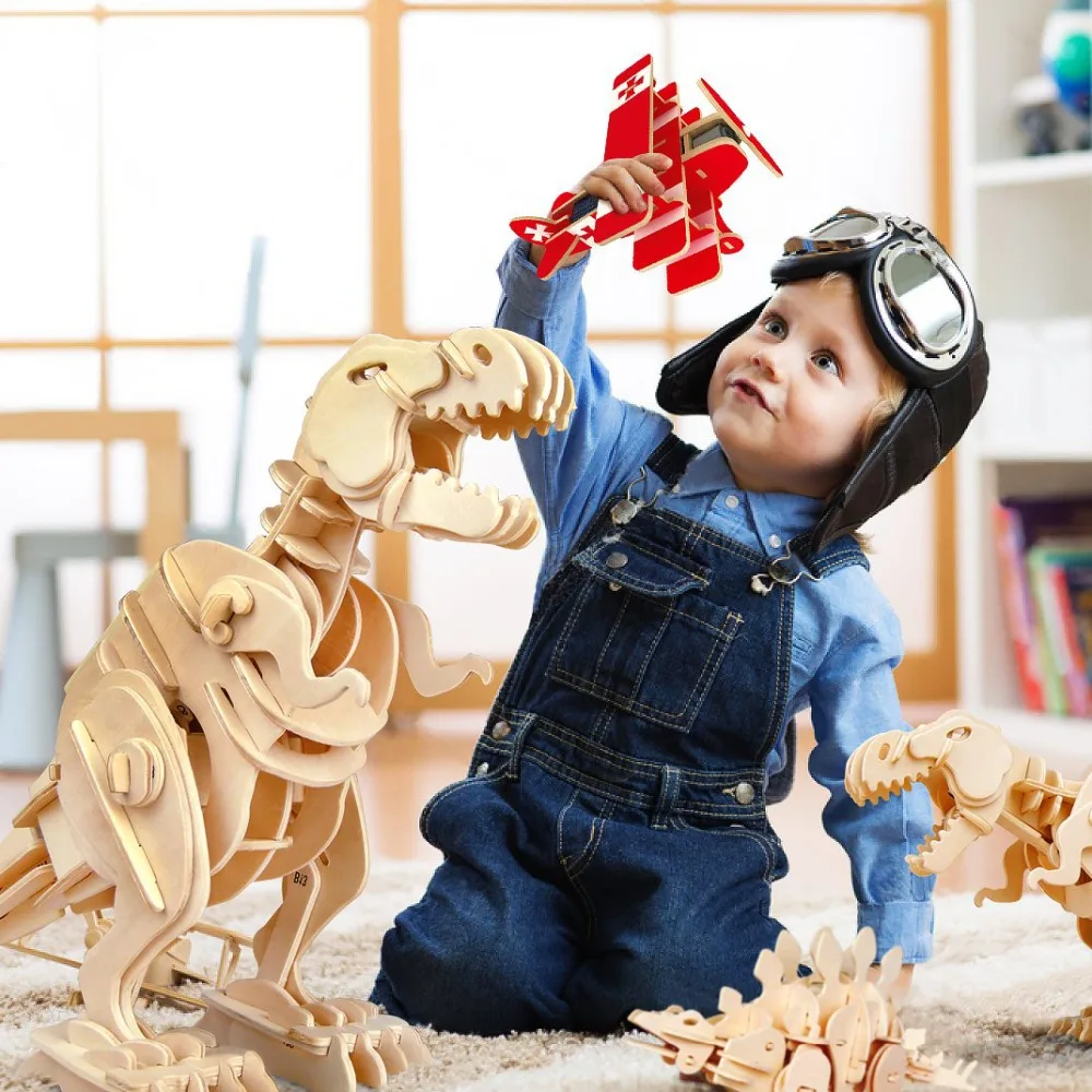 Robotime DIY модель сборки 3D Деревянный динозавр головоломка Звуковое управление