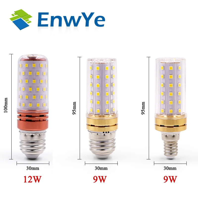 EnwYe E27 E14 светодиодная кукурузная лампа, настоящая мощность, 2 Вт, 4 Вт, 6 Вт, 9 Вт, 12 Вт, 220 В, 240 в, кукурузная лампа, люстра, свеча, светодиодная лампа для украшения дома