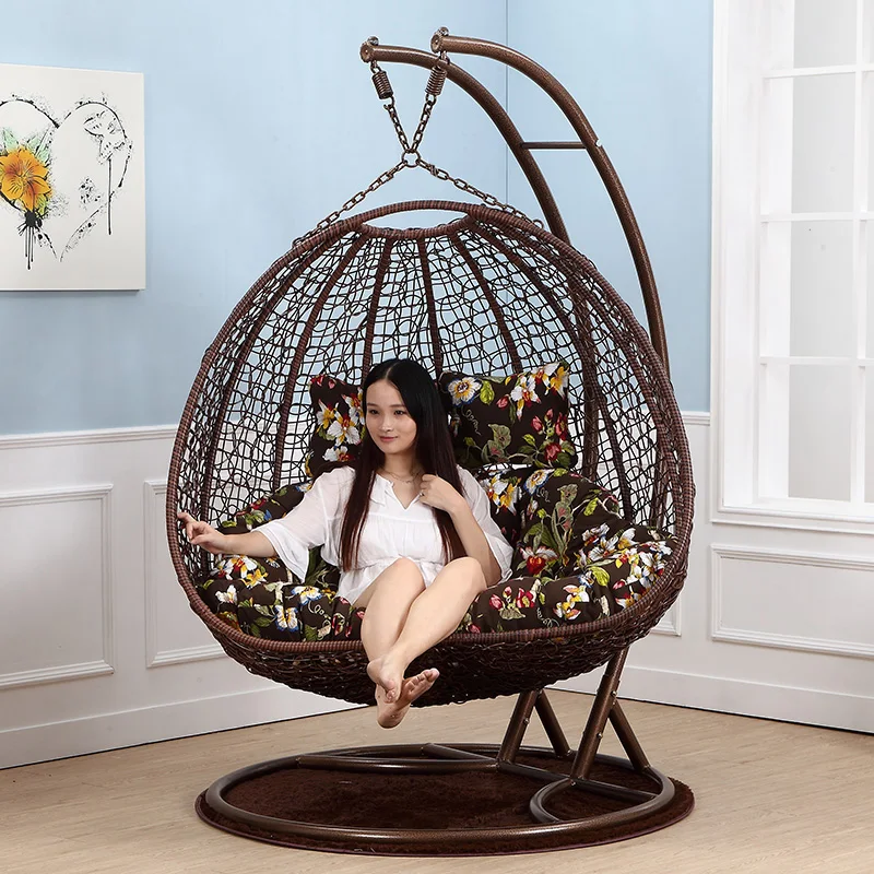 Double wrought iron cradle swing hanging chair rattan ...