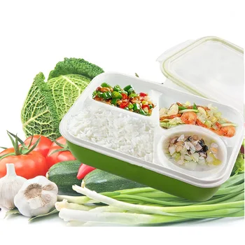 

Leakproof Rectangular Lunch Bento Box for Kids Adults, Microwave Safe Food Container 4 separate spaces