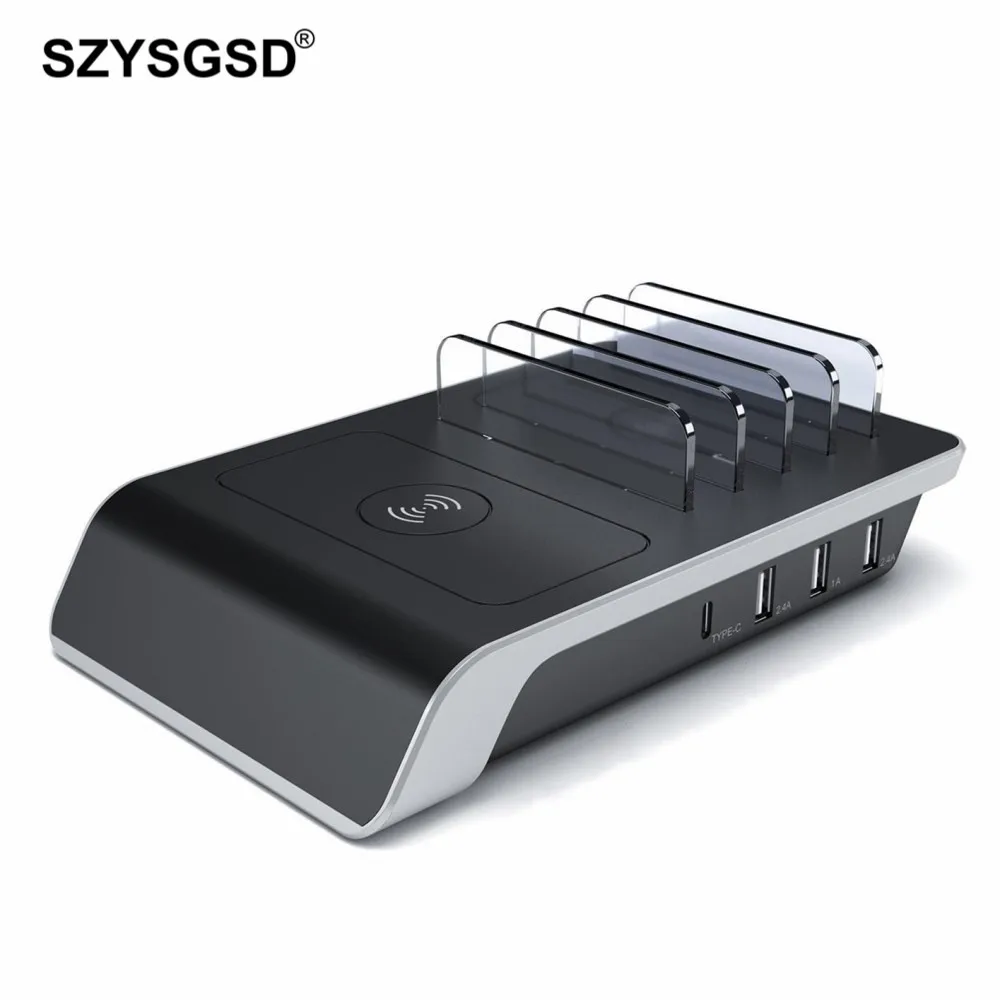 

New Wireless Charger Pad for iPhone iPad Samsung Fast Charger Stand 2.4A with Type c Charger Desktop Multi USB Charger Universal