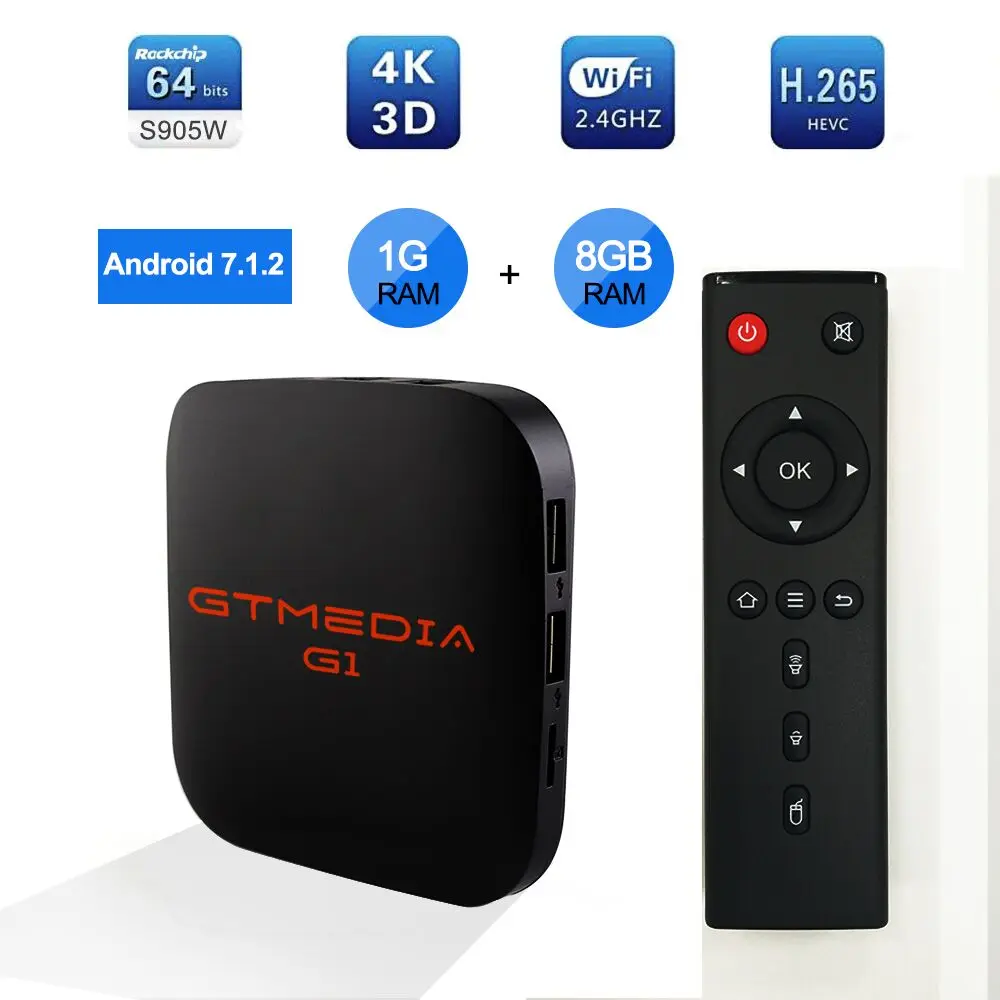 

GTMEDIA G1 Android 7.1.2+FREE 12months IPTV Server Amlogic S905W Quad Core Media Player Android TV Box 4K HD OS Smart TV Box