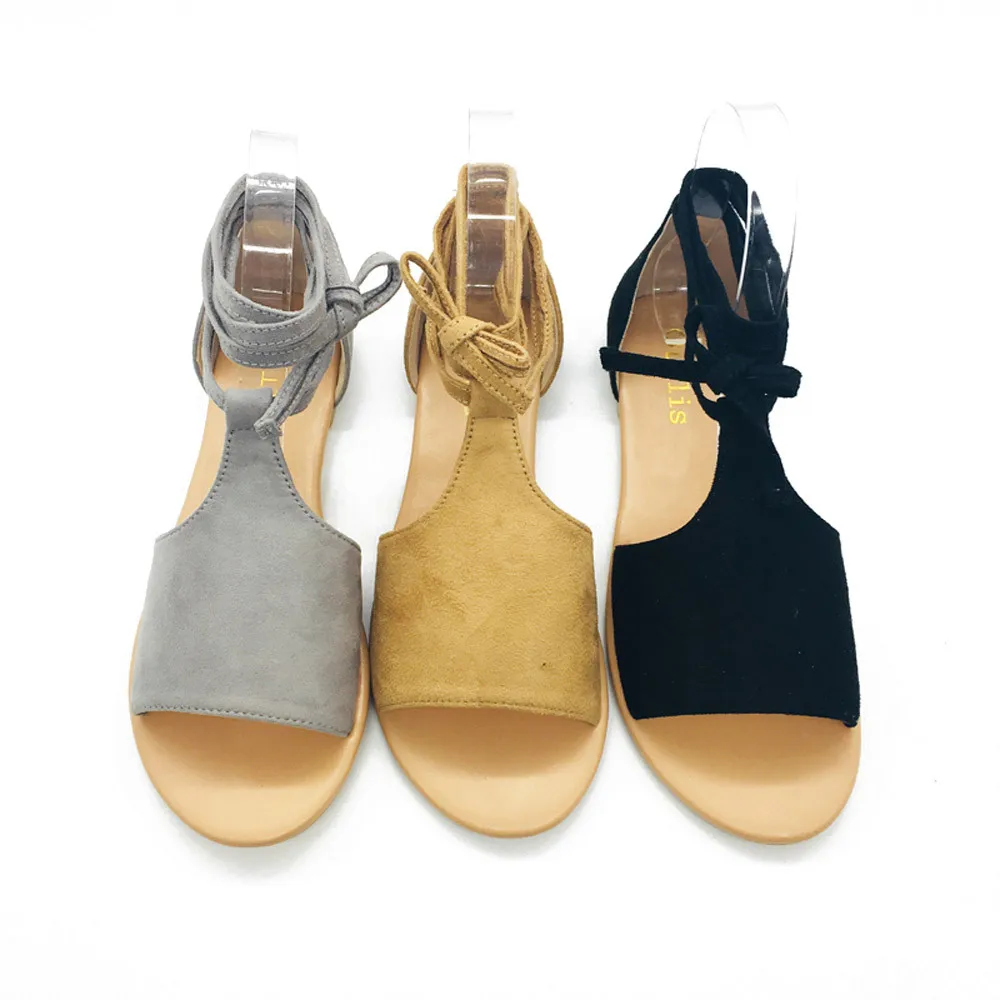 

Women Summer Casual Slippers Round Open Toe Breathable Lace-Up Beach Sandals Rome Casual Flat Ankle Beach Shoes z1221