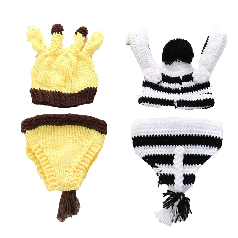 Newborn Photo Props Yellow zebra-stripe Costumes for Little Baby Cute Animals Hat Pants Handmade Knitted Gift Fotograf Shooting | Детская