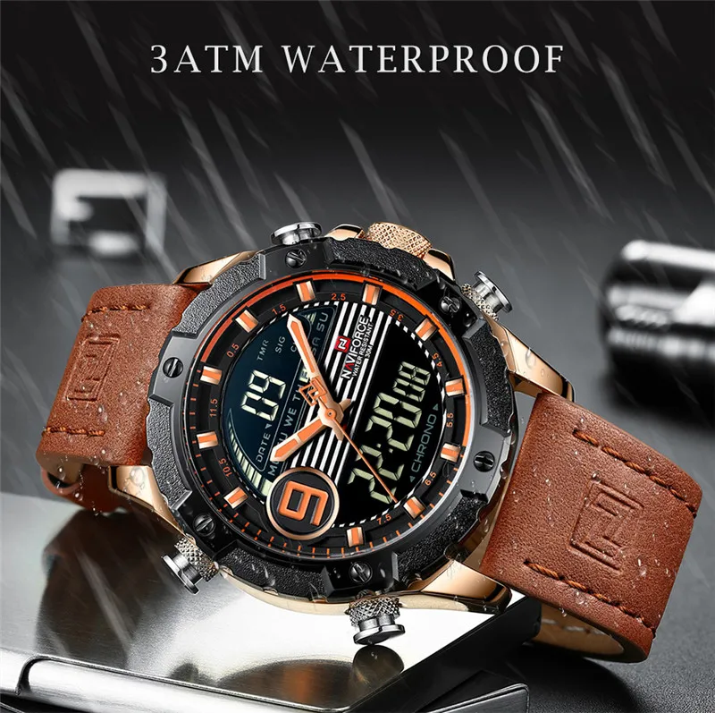 NAVIFORCE часы Мужские лучший бренд класса люкс цифровые аналоговые спортивные наручные часы военные из натуральной кожи мужские часы Relogio Masculino 9146