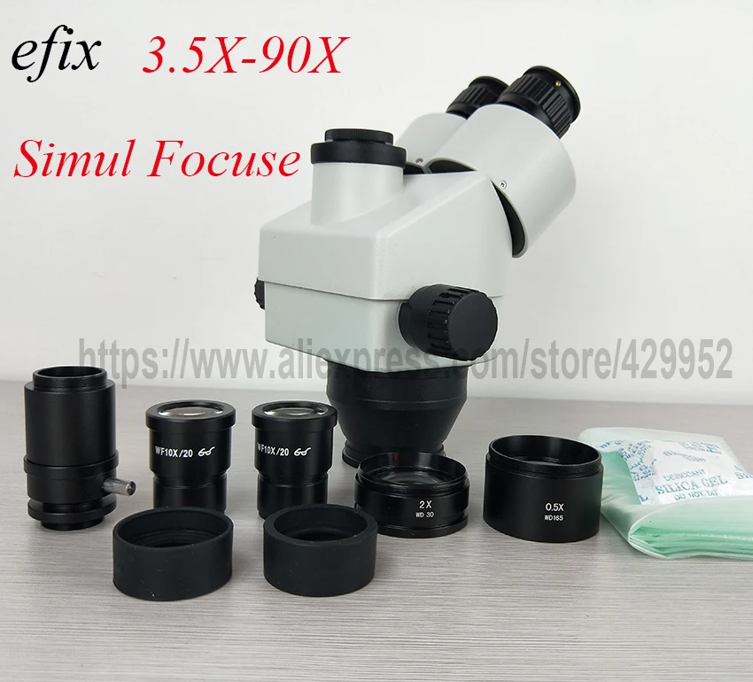 Efix 3,5-90X Simul-Focal Тринокулярный зум стерео микроскоп головка SZM0.5X 2X WD165mm стекло объектив микроскопио аксессуары