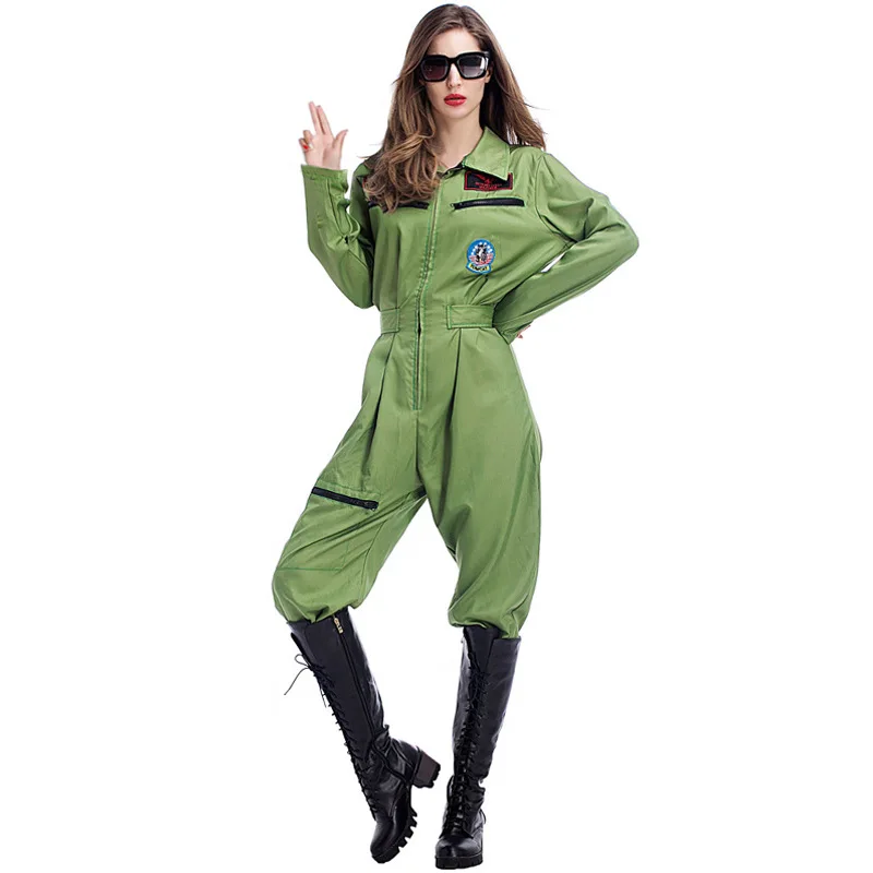 Deluxe Women Pilot Jumpsuit Costume Army Airman Aviator Wingman