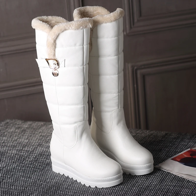 KARINLUNA/зимняя обувь больших размеров 33-43 Удобные женские зимние сапоги на теплом меху черного и белого цвета Водонепроницаемая обувь на плоской резиновой подошве