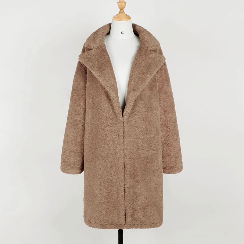 Женское зимнее длинное пальто, шерстяная Верхняя одежда лацканы, утолщенная куртка, модный лохматый плащ