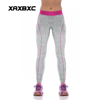 

NEW KYK1030 Sexy Girl Women Solid Gray Pink Striped High Waist Polyester Fitness Leggings Pants Plus Size
