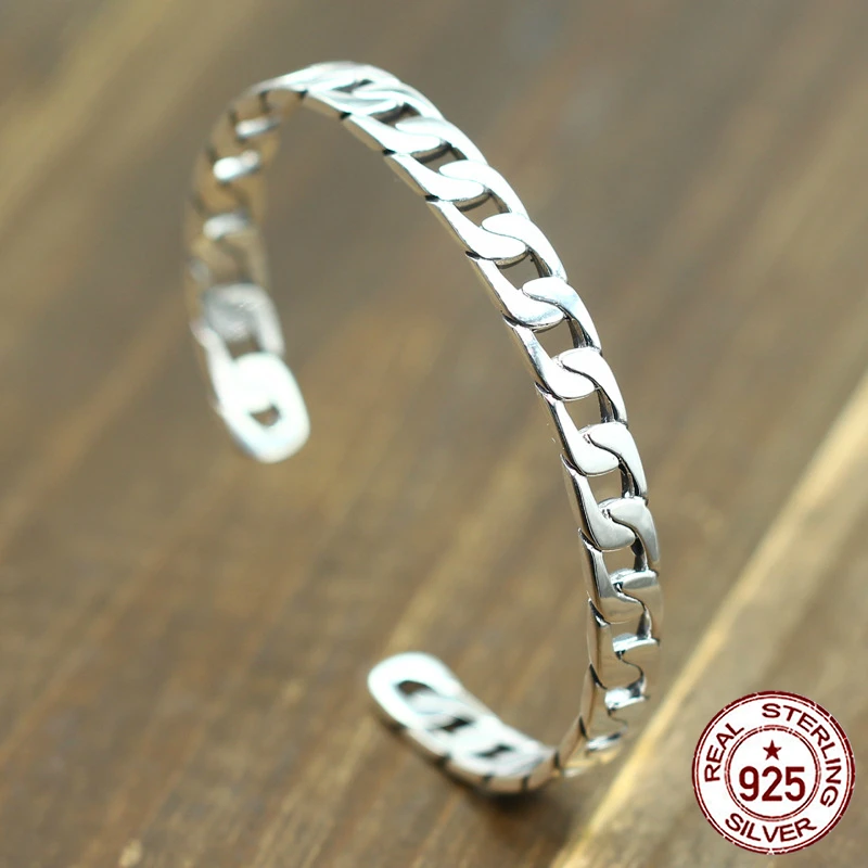 

100% S925 men's women's bracelets retro personality simple jewelry hollow open a lifetime gift ring to send a gift of love hot