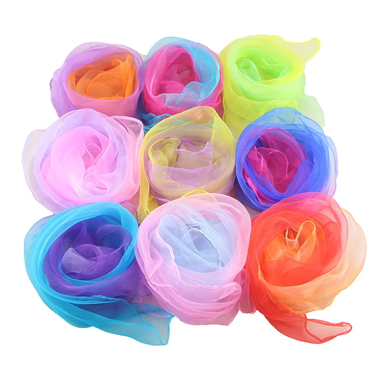 

Women Gradient Color Square Scarf Imitated Silk Scarves Girls Dancing Small Scarf Thin Chiffon Neckerchief