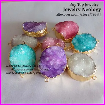 

5pcs/lot Fashion Double-breasted Mix Color Nature Druzy Stone Pendant Connector Freedom Shape Geode Drusy Gem Stone Connector
