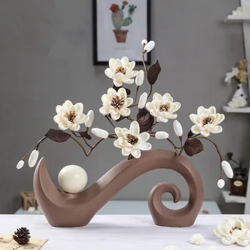 

Fashion Artificial flower ceramics vases overall Floral home decor craft flowers vase art porcelain figurines room decorations