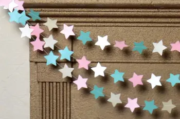 

Blue lagoon pink beige star paper garland 12ft Home Baby party decor Wedding