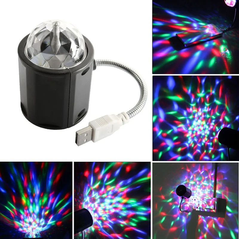 6pcs/lot USB Mini RGB Unique 2 in 1 LED Auto Rotating Party DJ Disco Stage Lighting + White Led Desk Lamp Free Shipping |