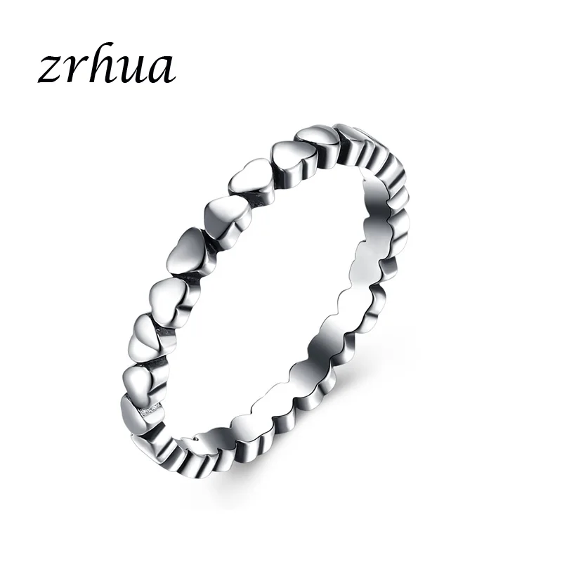 

ZRHUA Original 925 Sterling Silver Stackable Ring Heart Black Retro CZ Finger Rings for Women Wedding Anniversary Jewelry Anel