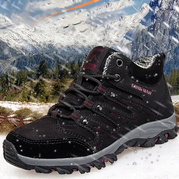 

Hiking Shoes Women's Climbing Boots Winter Couple Trekking Shoe Outdoor Camping High Cut Anti-fur Warm Plush Sneakers