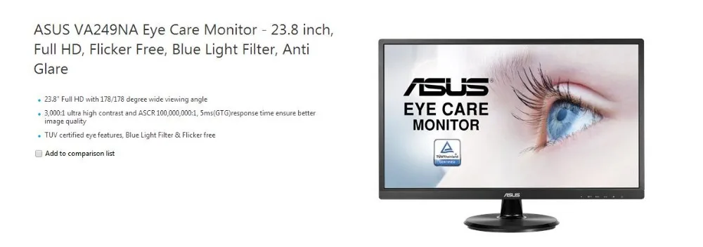 ASUS VA249NA монитор для ухода за глазами-23,8 дюймов, Full HD, без мерцания, фильтр синий светильник, антибликовый