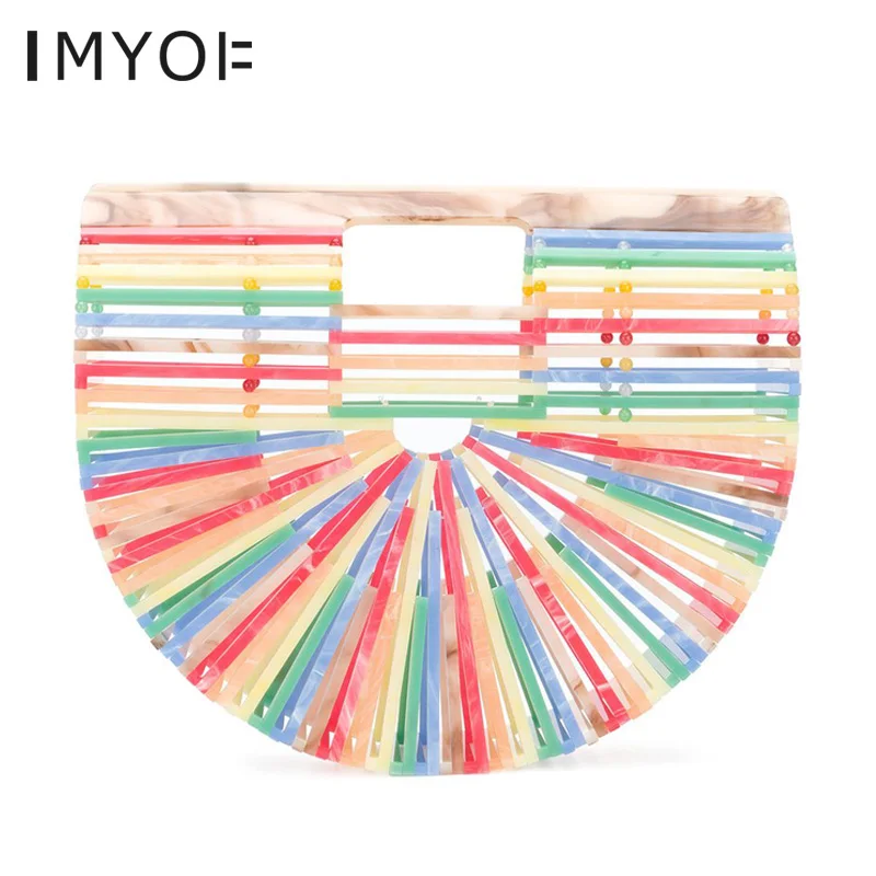 

2018 New Beach Acrylic Handbag Lady Bag Ins Popular Handbags Hollow Out Acrylic Sea Side Travel Bag Basket Tote Ark Bag