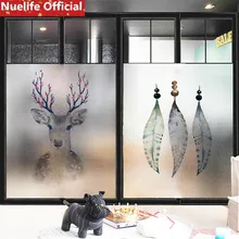 50x200 см с рисунком оленя и перьев, Электростатическая стеклянная пленка для детской комнаты, ванной комнаты, детского сада, ванной комнаты, кухни, двери, стеклянная пленка