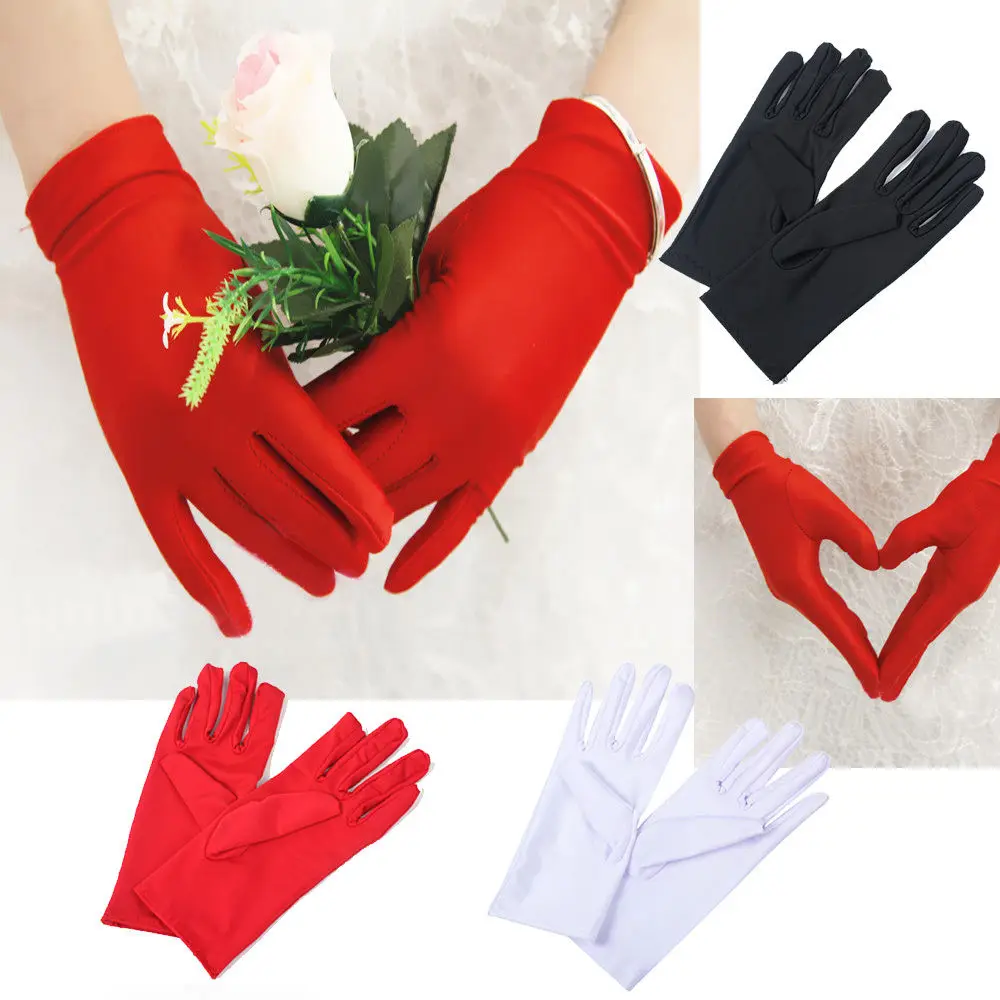 

Non-slip Elastic Etiquette Gloves Women Ladies Bride Wedding Wrist Short Gloves Party Driving Stretch Satin Solid Colors