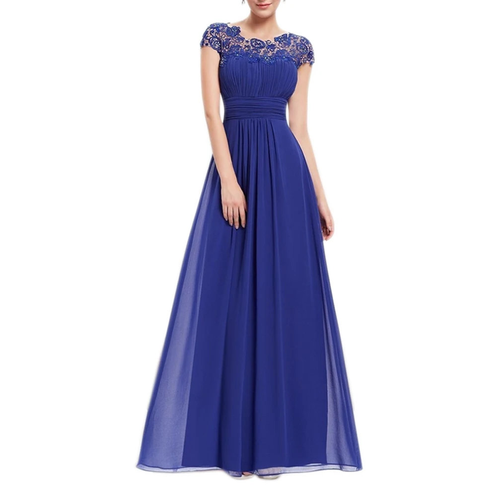 Fashion Women One-pieces Dress Embroidered Lace Solid Color Gown Maxi Dress for Festival GM - Цвет: Sapphire blue