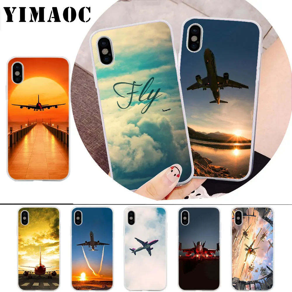 

YIMAOC the airplane flying into the sunset Soft Silicone Case for iPhone X r s Xr Xs Max 8 7 6S 6 Plus 5 5s SE