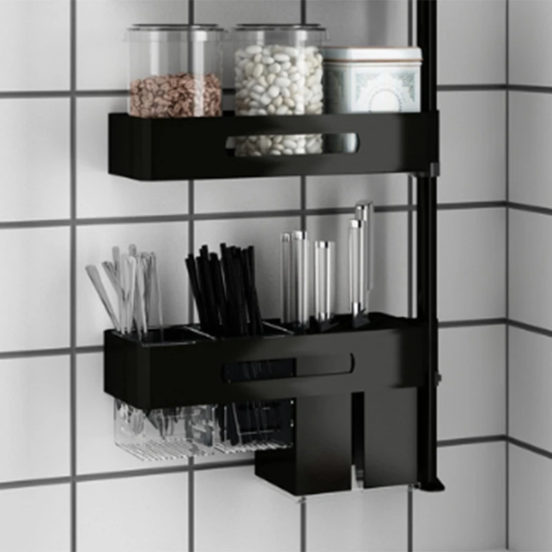 

ABLA Kitchen Spice Rack Seasoning Jar Space Aluminum Storage Shelf Wall Mounted Rotating Multi-Function Rack Knife Fork Chopst