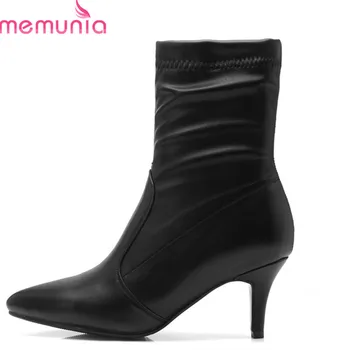 

MEMUNIA 2020 new arrival ankle boots for women pointed toe autumn winter boots slip on tiletto heels dress shoes woman black