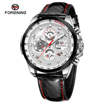 Forsining Three Dial Calendar Display Black Men Automatic Leather strap Wrist Watch Top Brand Luxury Military Sport Male Clock - Цвет: A1