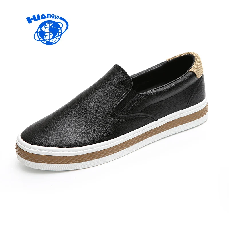 

HUANQIU Women Shoes Leather Zapatos Mujer 2017 Waterproof Girls Casual Shoes Solid Color Woman White Shoes Black Flats Slip On