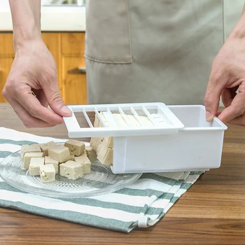 

DIY Plastic Tofu Into Cubes Cutter with Box Tofu Maker Pressing Mold Kit for Kitchen knife Cooking Tools