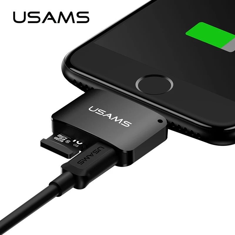 Goedkoop USAMS OTG Uitbreiding Tf kaart Charger Voor iphone X 8 7 128 GB Max Uitbreiding Reader OTG Adapter Opladen Voor iPhone Adapter OTG