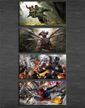 

Superheroes Battle 4 Pieces Canvas Painting Print Living Room Home Decor Modern Wall Art Oil Painting