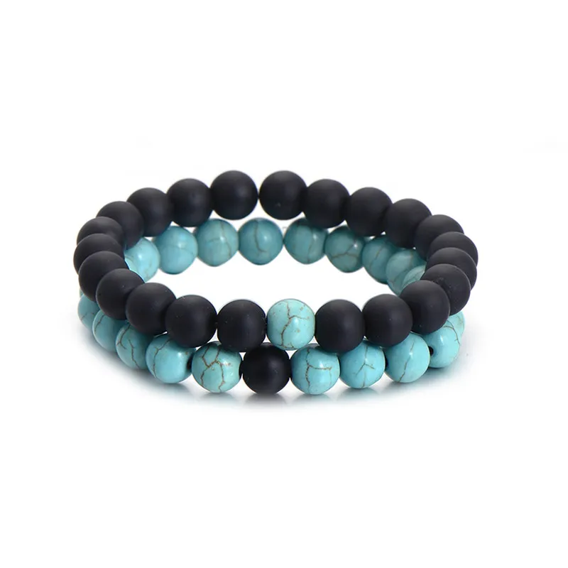 

2Pcs/Set Fashion Distance Bracelet 8mm Natural Stone 2 Colors Men Strand Bracelets & Bangles Brand Jewelry Romantic Gift Hot